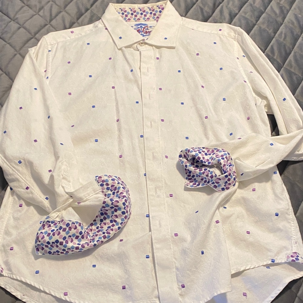 Robert Graham White Shirt with Purple and Blue Accents